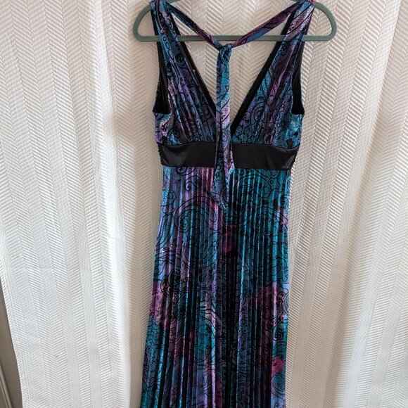 Sequin Hearts Paisley Pleated Maxi Dress Whimsigoth Gown Small Wedding Guest - Picture 7 of 15